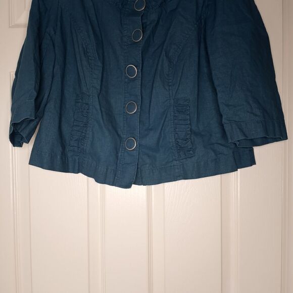 Women's Jacket PainGreenButton 52% Linen 48%Cotton3/4SleevePockets - Picture 1 of 7
